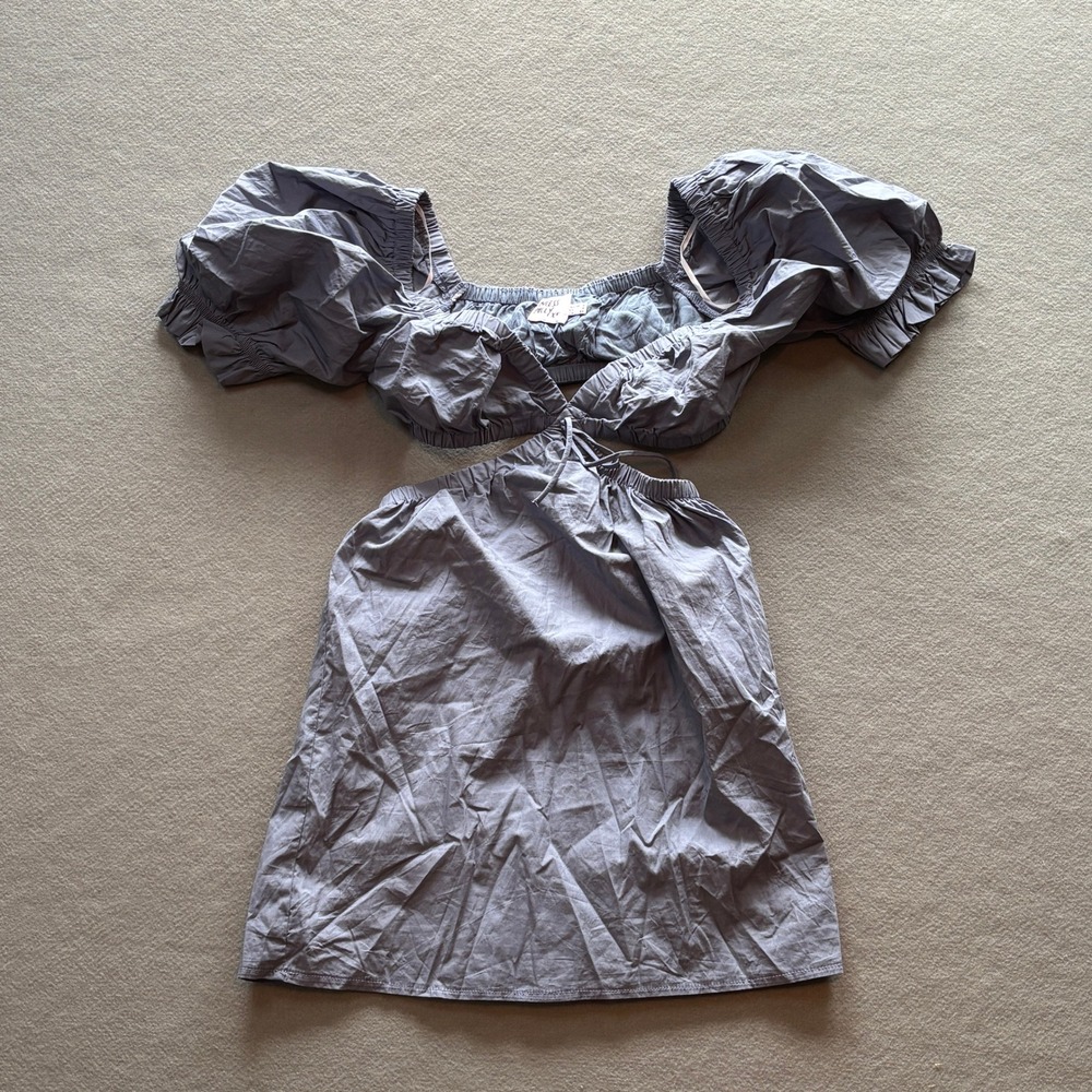 Princess Polly Blue Puff Sleeve Cut Out Mini Dress Size 2 Cotton Short Sleeve